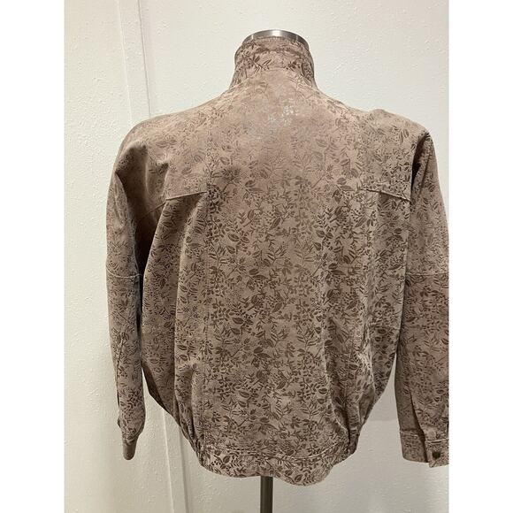 Design Assets Women’s Leather Bomber Jackets 80-90’s Floral Beige Sz M - Picture 4 of 12